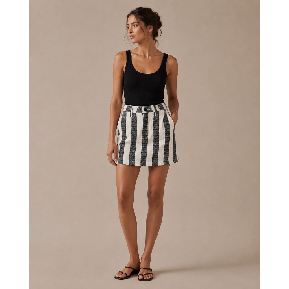 Dear John American Classic Striped Linen Blend Mini Skirt Black White Size 27